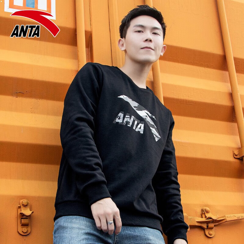 安踏(anta)卫衣男装2024秋季新款保暖大logo时尚百搭休闲衣服男套头衫