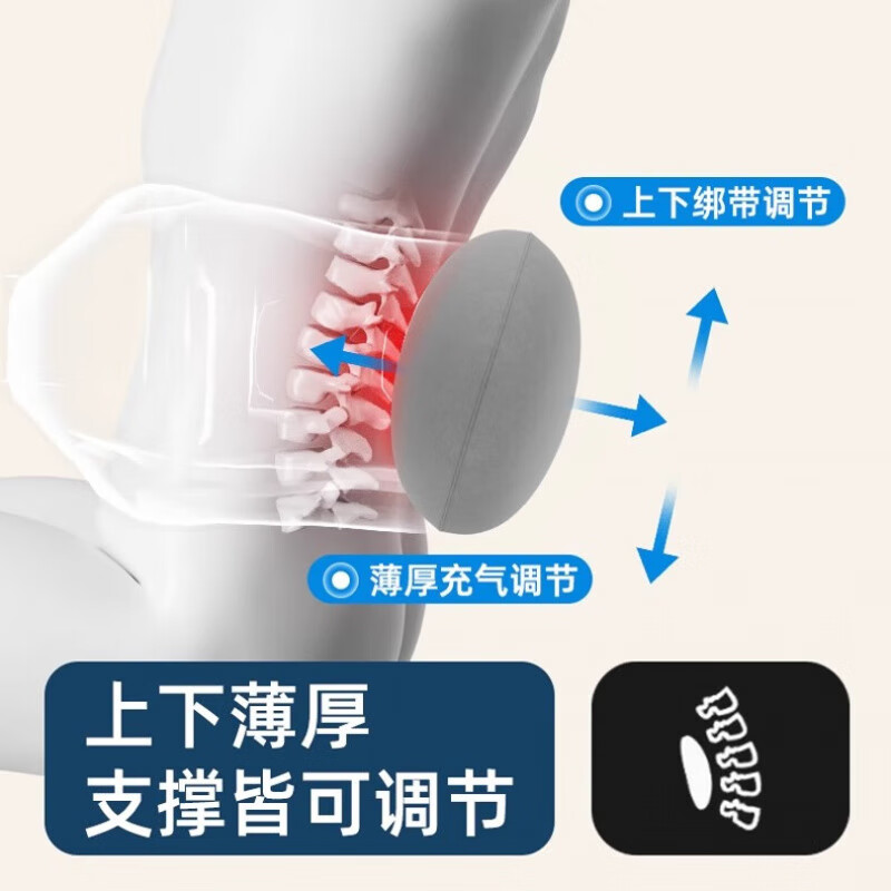 DEATKN德国按压充气腰垫飞机腰枕腰靠垫长途高铁二等座睡觉神器便携腰托 【灰色】凸点支撑-按压充气-高低可调