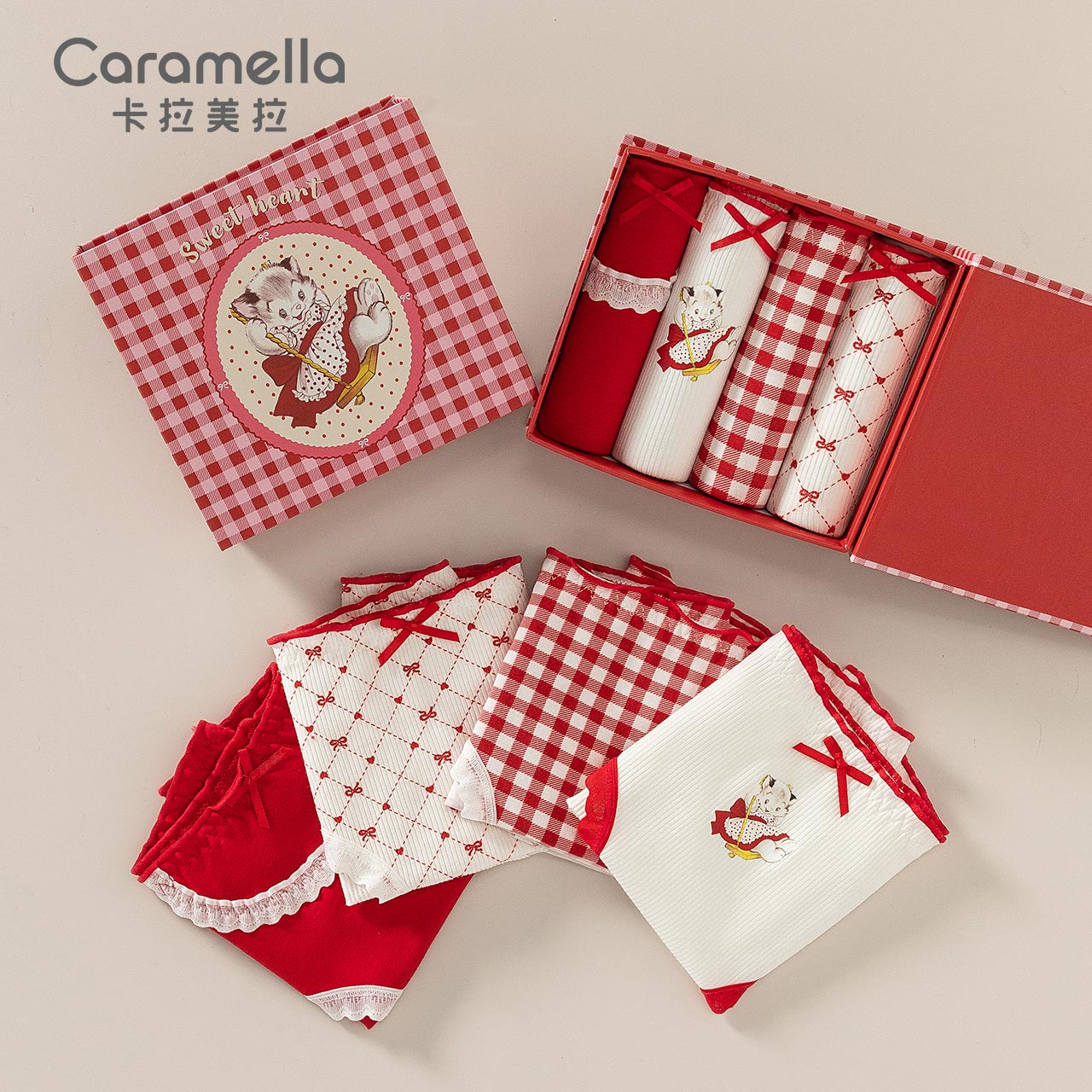 卡拉美拉（Caramella）礼盒装内裤女森系可爱女士棉裆三角裤女生裤头中腰少女短裤