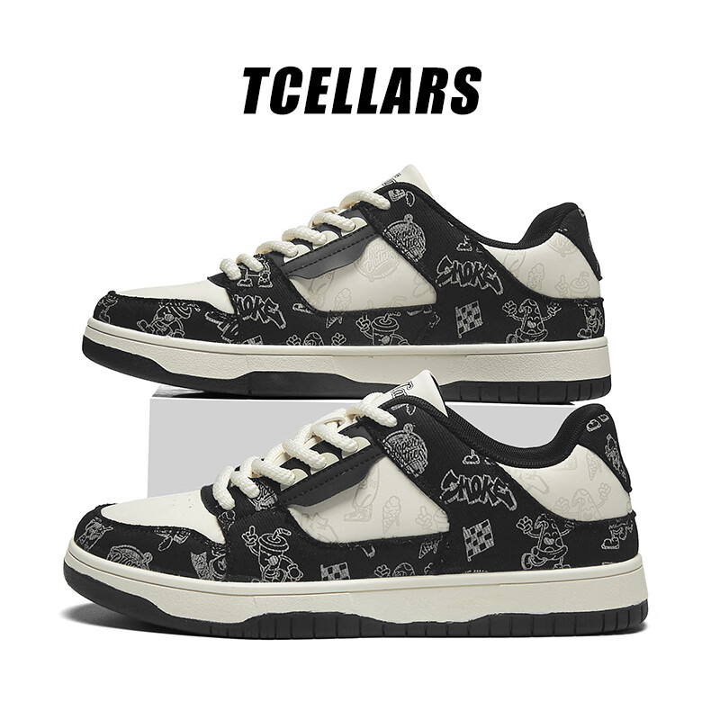 Tcellars男鞋秋冬新款板鞋男涂鸦撞色设计低帮厚底情侣女鞋运动休闲鞋子男 夜空黑 41