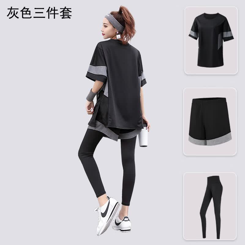 运动套装女新款大码宽松显瘦健身房晨跑步时尚专业速干瑜伽服 灰色