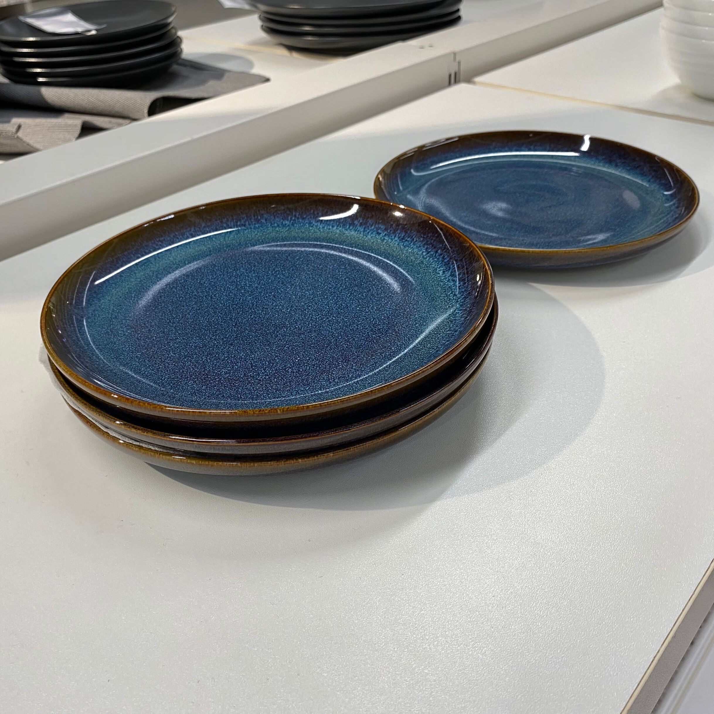 餐盘 圆形盘子厨房餐具菜盘子早餐家用浅盘骨碟 蓝色直径20厘米4个
