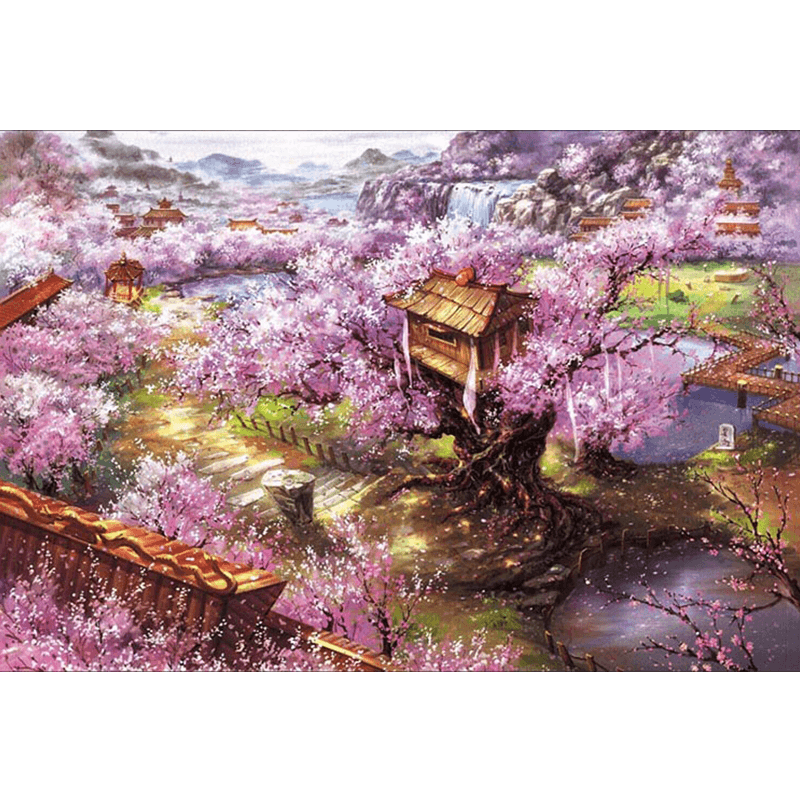 拼图1000卡通动漫风景减压智力玩具礼物龙猫海贼王 樱花山庄5000片