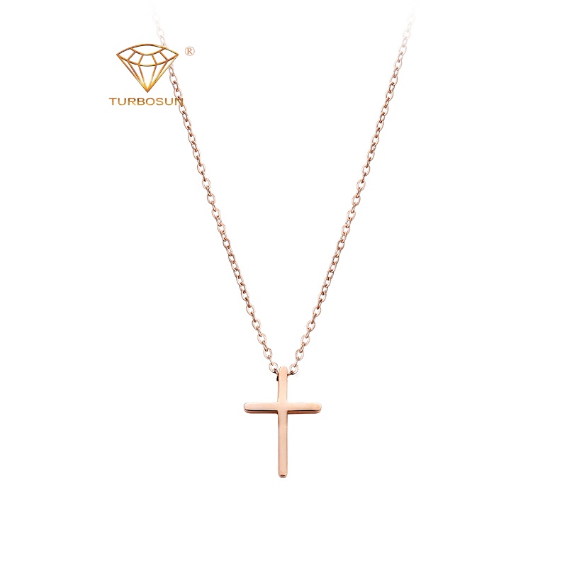 turbosun轻奢品牌欧美十字架项链男女教吊坠项锁骨链简约配饰 玫瑰金