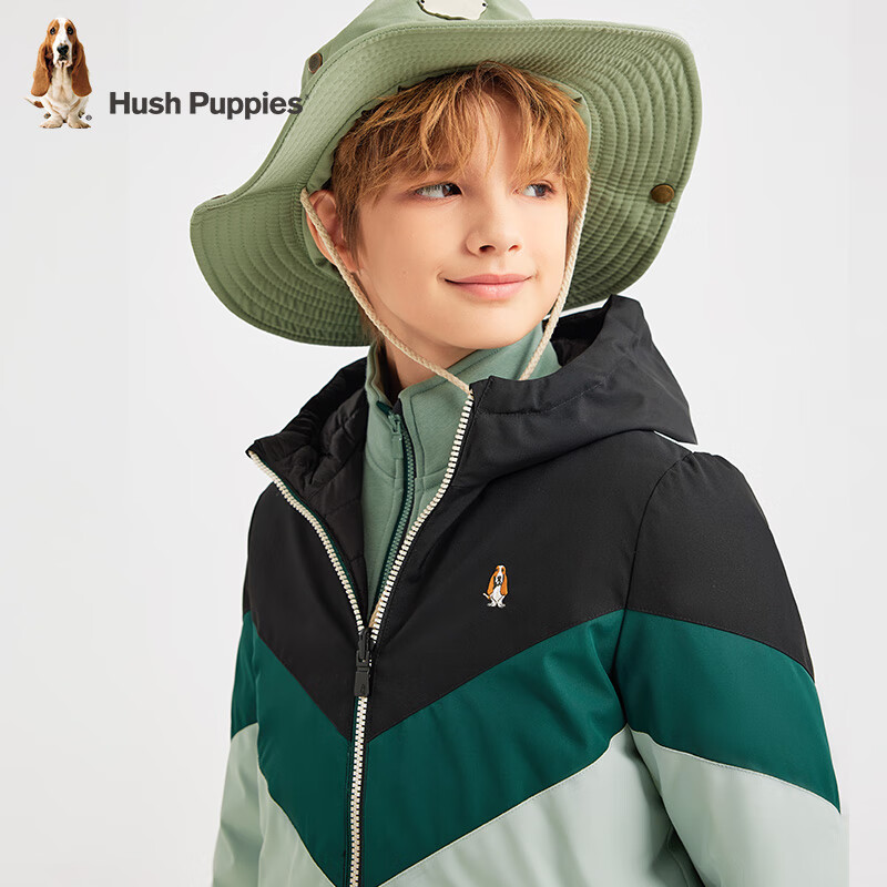 暇步士(Hush Puppies)【三防】童装儿童男大童冬季新款时尚拼色保暖双面穿羽绒服 钻石黑 160 cm【充绒量89g】