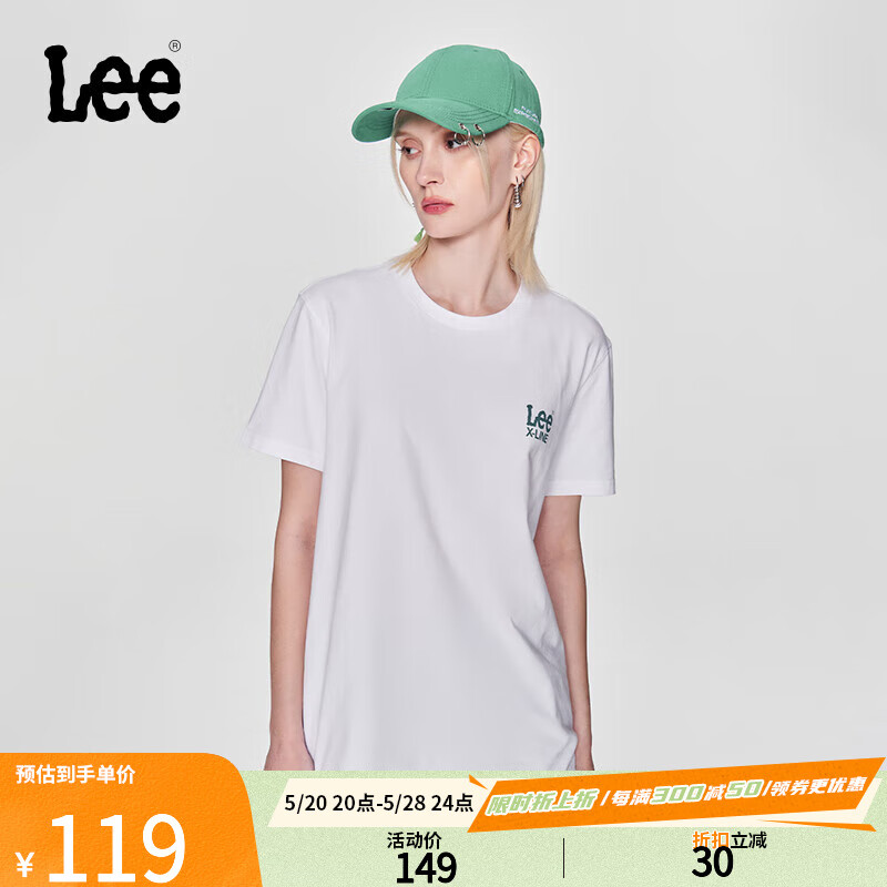 Lee标准版字母印花男女同款圆领日常短袖T恤休闲潮流LUT0053984LE 白色（尺码偏大，拍小一码） L