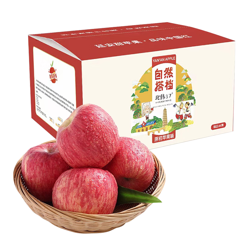 京鲜生陕西洛川红富士苹果12枚礼盒装80-85mm单果200g+新鲜水果源头直发
