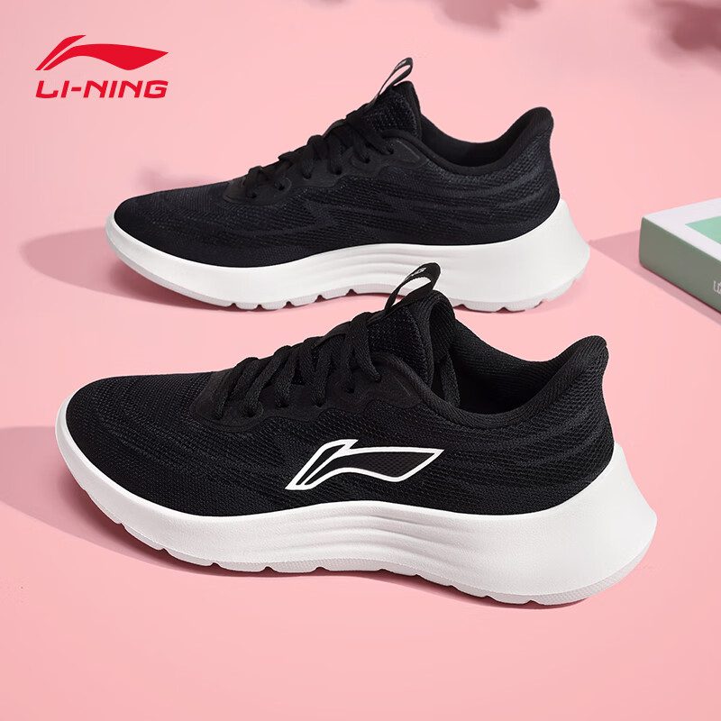 李宁(li-ning)跑步鞋女士夏季新款网面轻弹休闲软底跳绳鞋子黑色运动