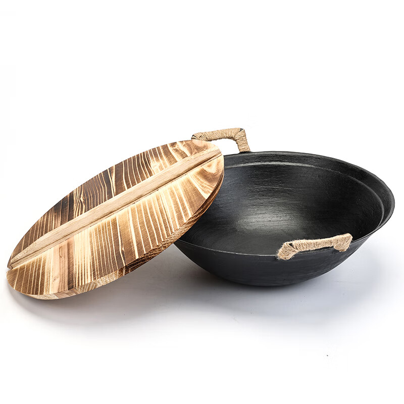 阎铁匠章丘铸铁锅炒锅无涂层炒菜锅炖锅不易粘家用圆底老式双耳锅 老式双耳铸铁锅 36cm