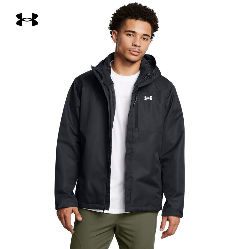 安德玛（Under Armour）夹克UA 男女情侣防风山系户外运动训练健身夹克外套 1371585-002 三合一经典黑/男款 XL