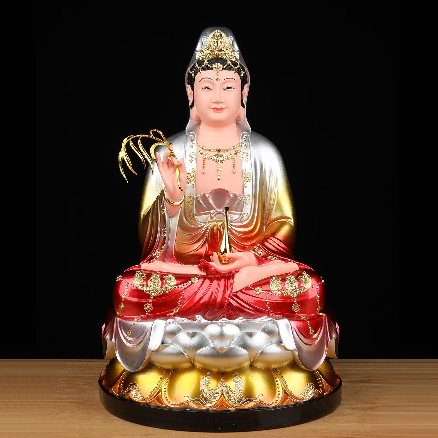 观音菩萨家用供奉南海观世音佛像坐莲观音像体真身树脂摆件保平安 铜