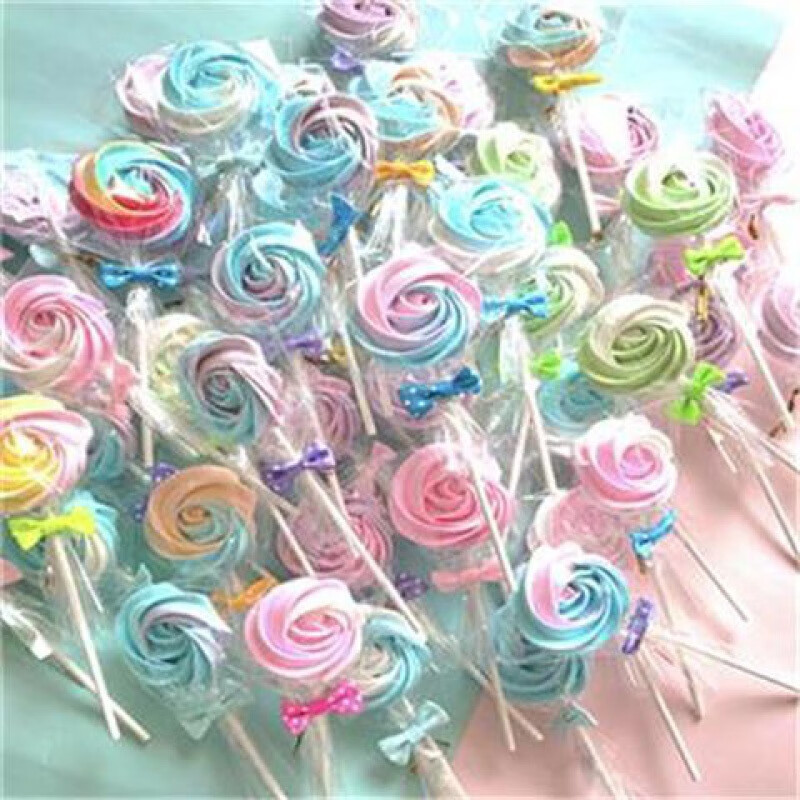 南宵520马林糖蛋白糖玫瑰形状蛋糕装饰棒棒糖七夕情人节网红糖批发厂
