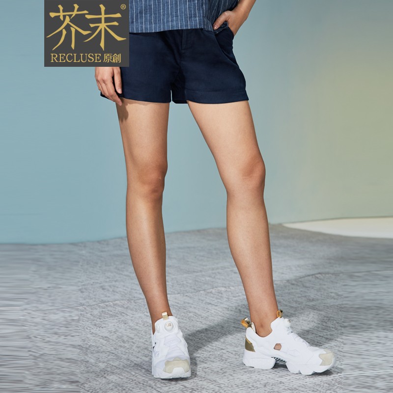 RECLUSE 四维/中国风夏季新品100%亚麻款简设计约时尚超短裤 浓蓝现货 XL