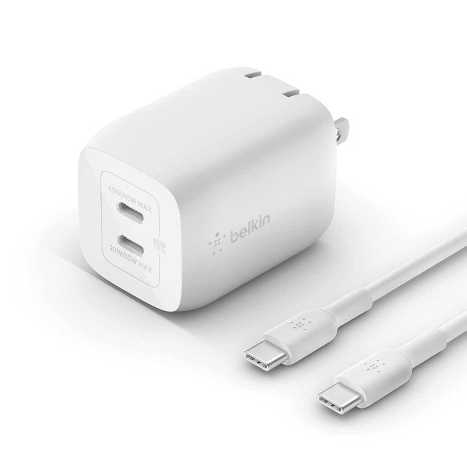 BELKIN 贝尔金 BoostCharge Pro 65W 双 USB-C GaN 壁式充电器 多端口 65W 双 USB-C PD 3.0