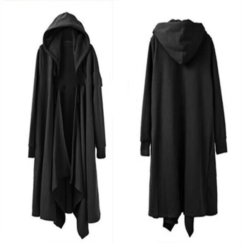 蓝诺猫风衣男中长款连帽过膝宽松大兜帽巫师长袍披风斗篷男外 薄款 m