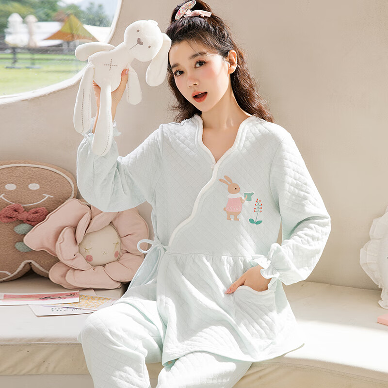 家の时光月子服秋冬12月份保暖空气棉产后孕妇哺乳睡衣冬天产妇待产家居服 (娇花小兔)海蓝 XL码 【推荐145-160斤左右】 京东折扣/优惠券