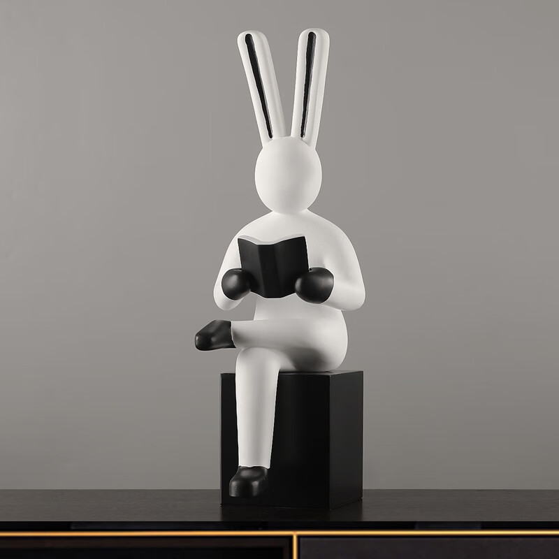裕谷现代简约轻奢创意摆件抽象艺术雕塑办公室卧室桌面家居橱窗摆设  大号看书兔子（白色） 京东折扣/优惠券