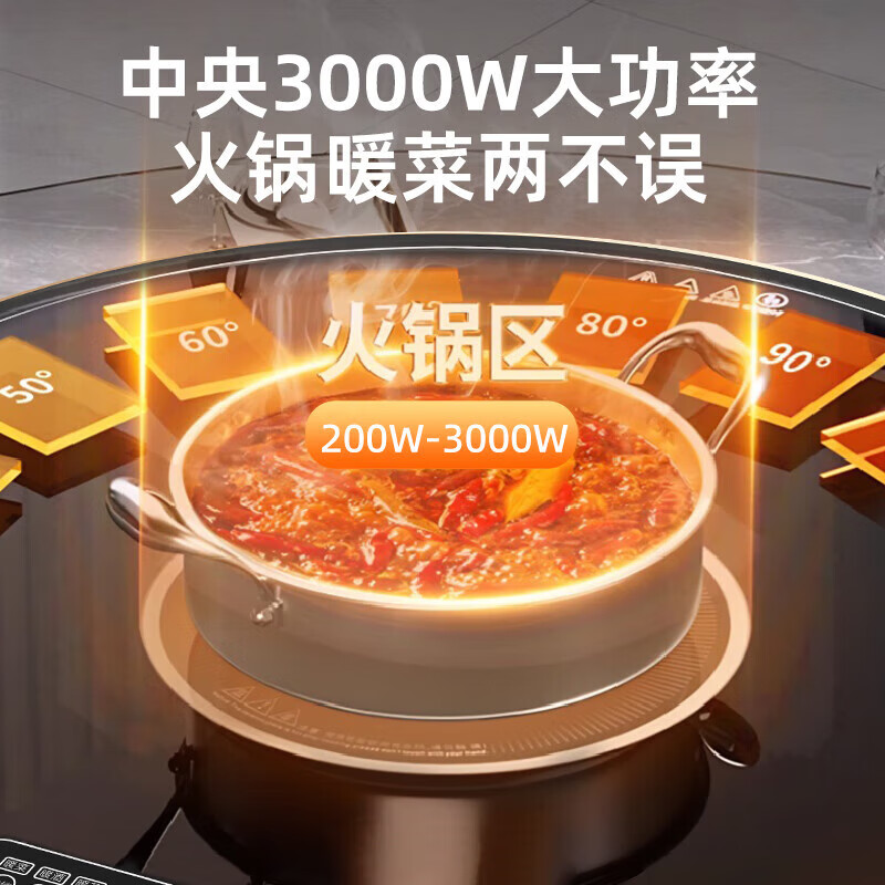 贰贰伍R暖菜板+火锅+自动旋转家用 加热菜板 饭菜保温板 多功能电磁炉餐桌电动转盘 电陶炉火锅款+电动旋转+80CM 顺丰包邮-全国质保