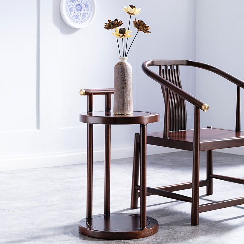 光明家具新中式进口红斑马木休闲几 全实木客厅沙发边几小茶几 预售色