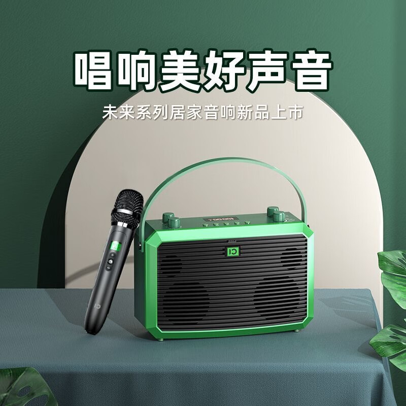 十度M5手提便携式家庭K歌直播声卡音响专业效果乐器音箱户外广场舞 十度 未来M5音响绿色(带单话筒)