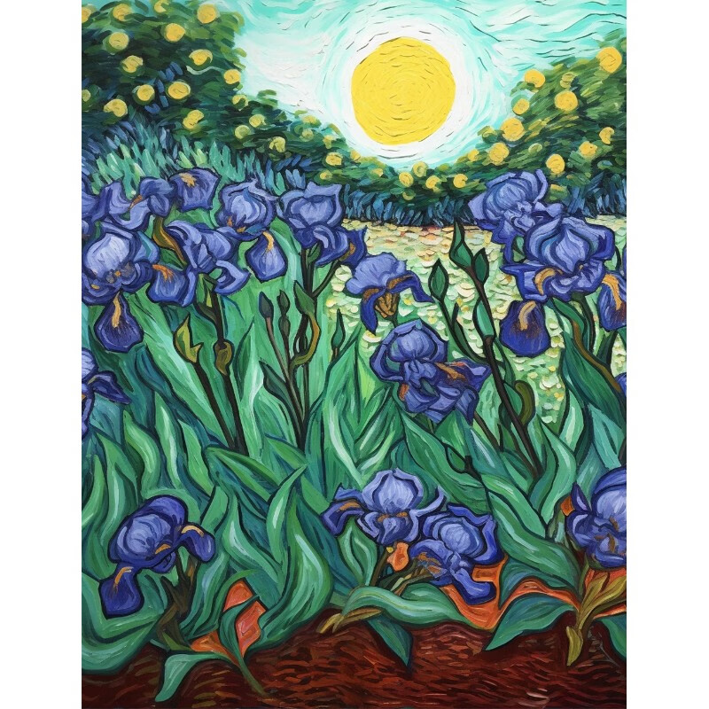 艺幻梵高莺尾花装饰画客厅玄关抽象花卉手绘油画欧式小众艺术竖版挂画