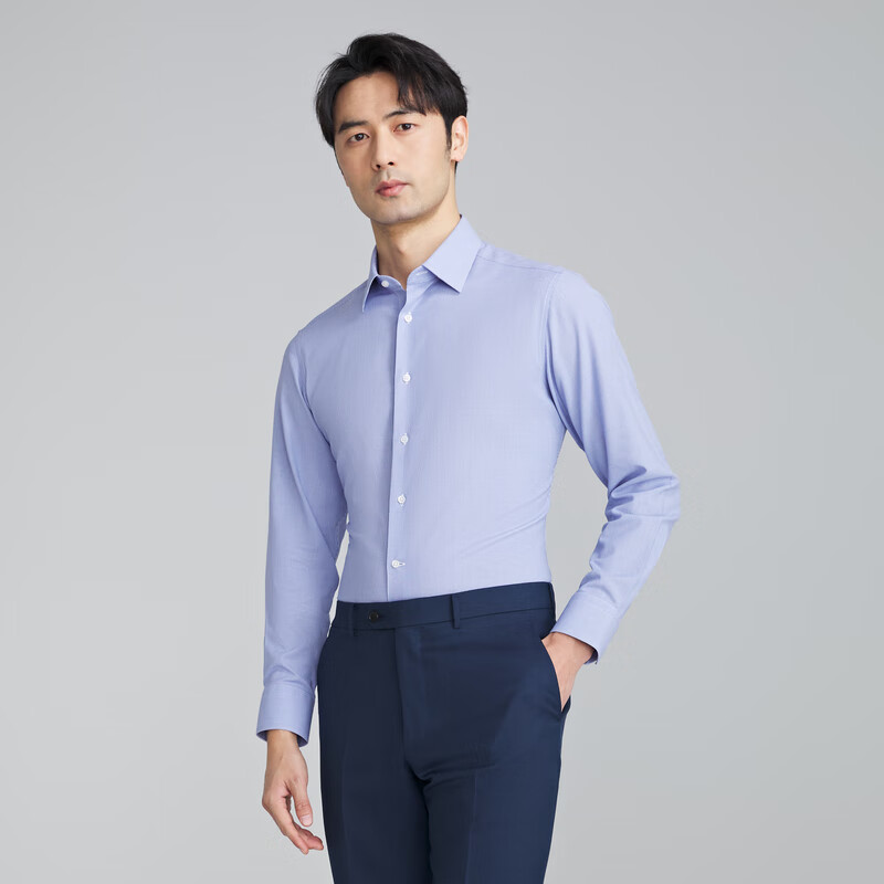 MAYOR男装 秋季ALBINI全棉强捻高支纱免熨长袖衬衫男 蓝色 41