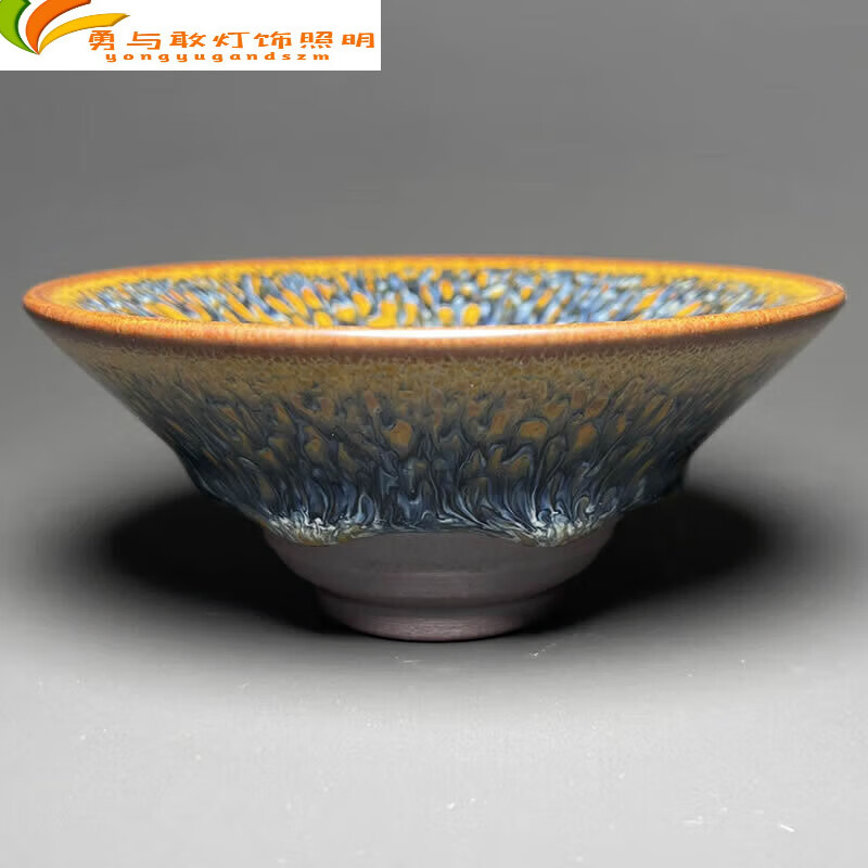 君默柴烧建盏 柴烧主人杯 曹伟俊建盏金丝孔雀带釉泪双色鹧鸪手工茶杯