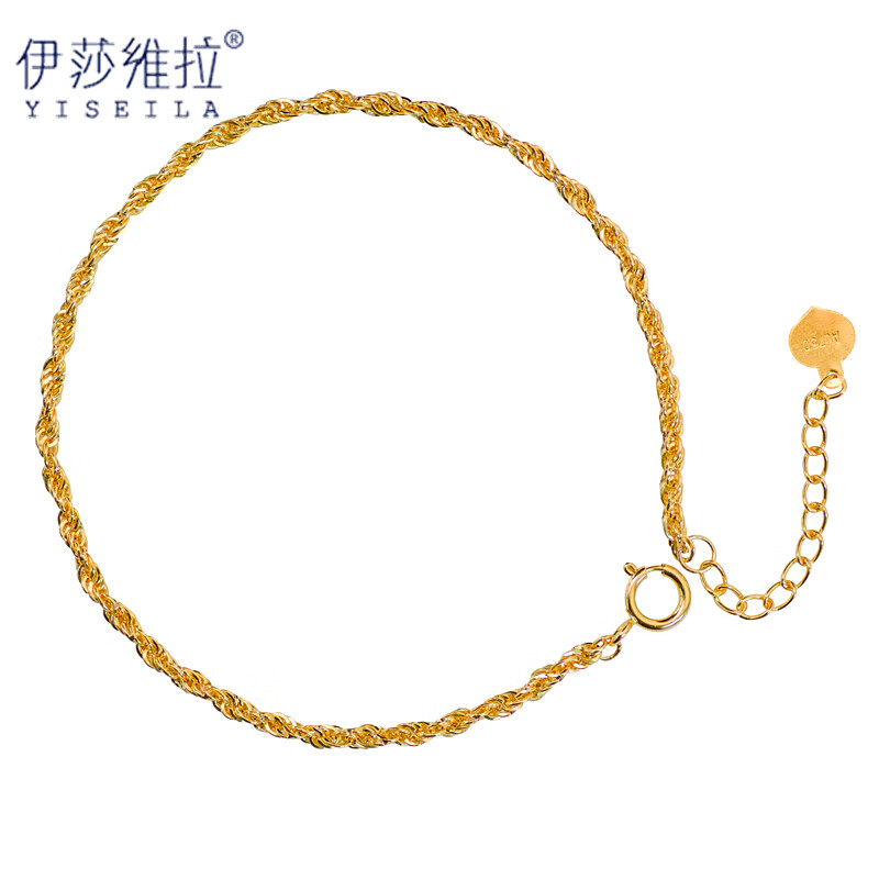 伊莎维拉18k金手链黄金k金麻花手腕链显粗扭扭螺纹编织麻绳链手饰可