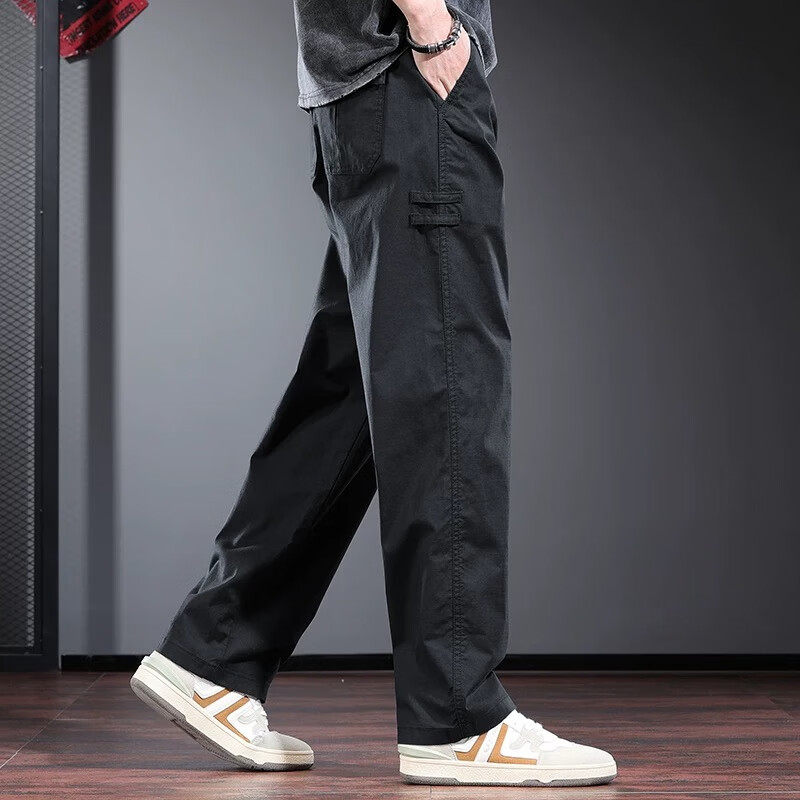 白色直筒工装裤男2025亚麻宽松纯棉阔腿裤子秋冬加绒潮牌休闲裤男 米白色 2201 L 建议 131-150斤