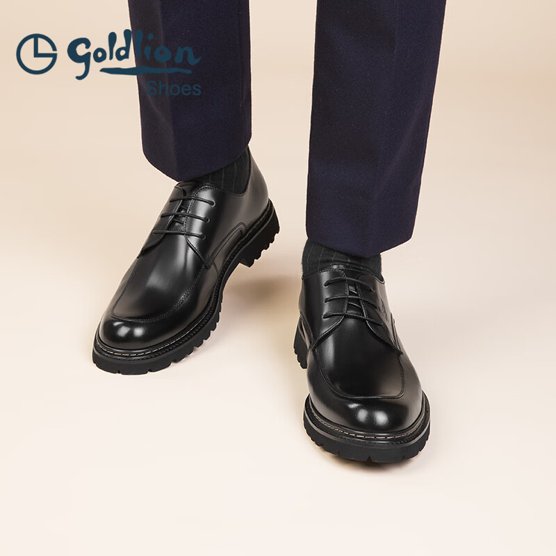 金利来（Goldlion）男鞋商务正装鞋春款男士皮鞋厚底德比鞋男西装鞋增高结婚鞋 黑色(四季款) 37