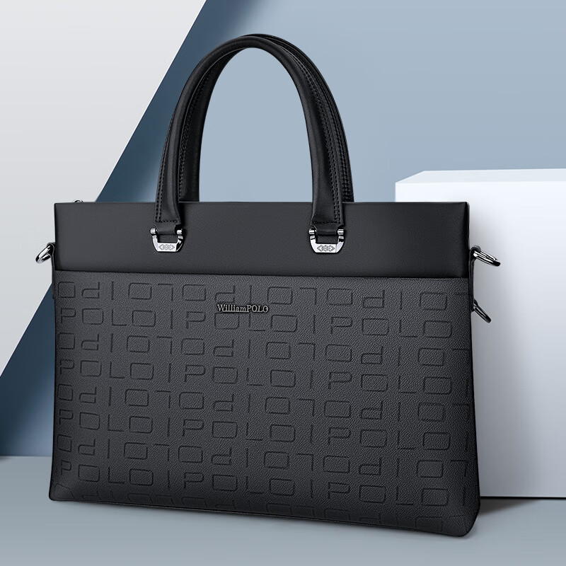 英伦保罗公文包男款手提包商务出差电脑包包大容量单肩休闲斜挎包生日礼物 黑色 可放14英寸电脑 大包14英寸