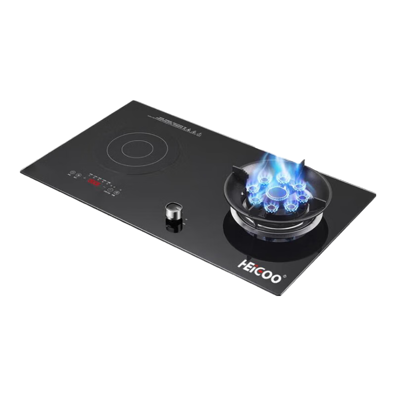 黑狗（HEIGOO）九腔猛火氣電灶電氣氣電兩用灶具臺(tái)式嵌入式電磁爐燃?xì)庠蠲簹庖惑w灶二合一一電一氣雙灶 右氣左電(連體款) 管道天然氣12T