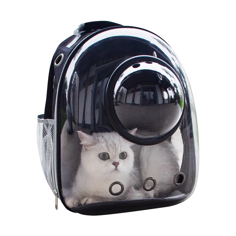 优宠君 透明黑色太空舱猫包外出宠物背包猫咪双肩包大号透气航空箱 黑色透明猫包