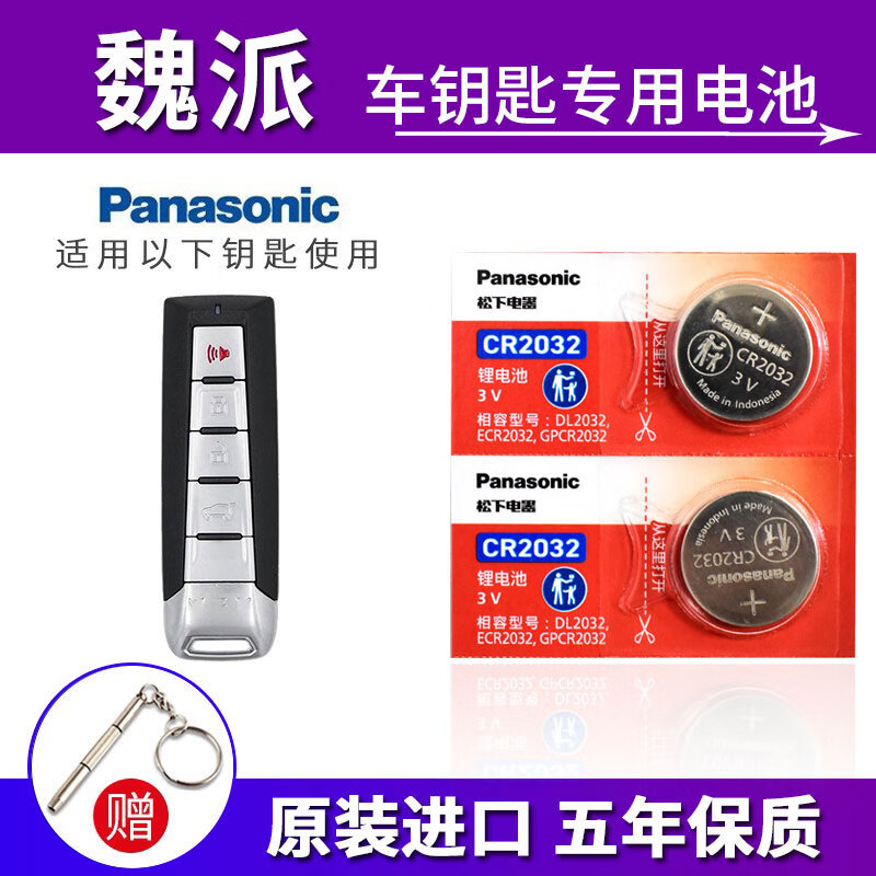 松下（Panasonic）原装进口 CR203 2纽扣电池 3V适用于长城魏派 WEY 汽车钥匙 遥控器 电池 VV5 VV6 VV7 P8 CR-2032【2粒】