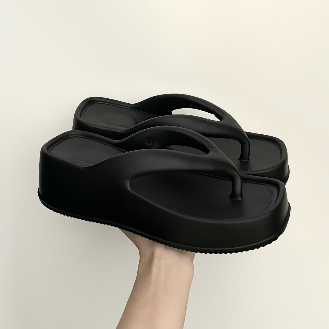 蕙星拖鞋女人字拖陈气泡 厚底人字拖女款耐磨高跟凉拖鞋防 黑色 6cm