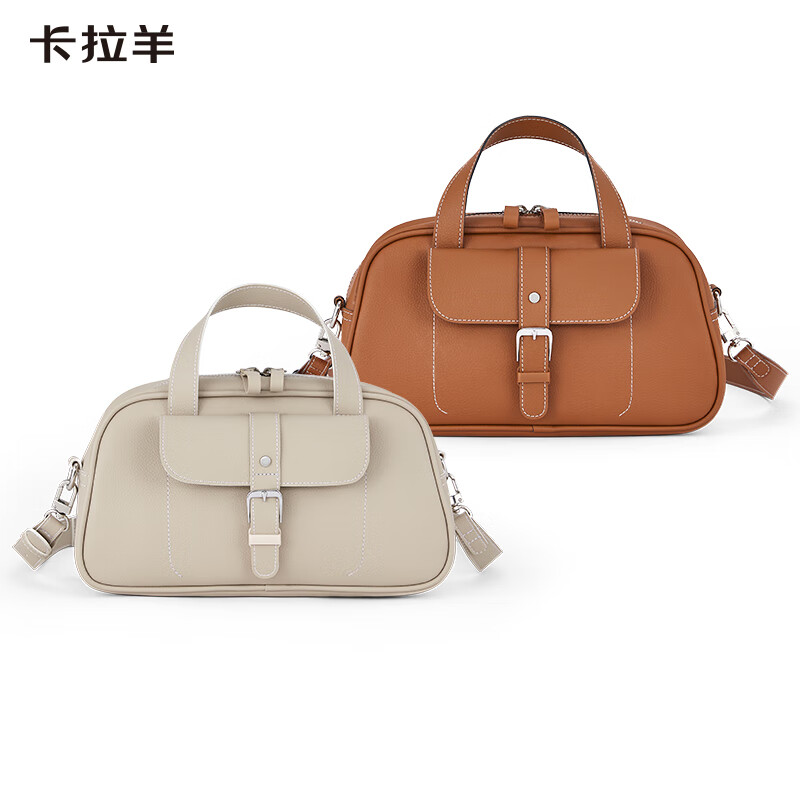 卡拉羊超轻防盗波士顿枕头包时尚单肩包包可斜挎可手提女包CX4029 摩卡棕（可拎可背多场景使用） 大包