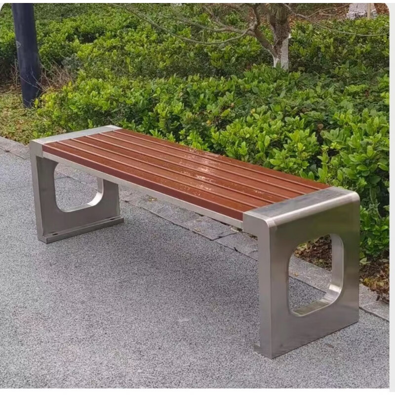 不锈钢公园椅户外长椅铁艺防腐塑木长凳室外广场休息条凳公共座椅 200*40*45 回型加重不锈钢
