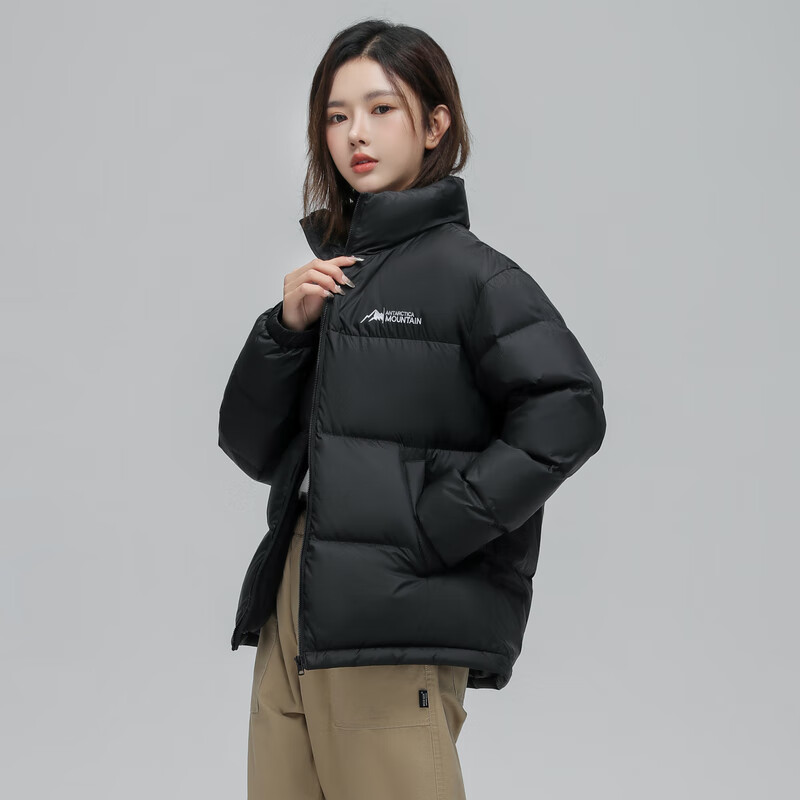 雪中飞百搭时尚休闲斜插式口袋男女同款短款立领羽绒服 黑色 175/92A