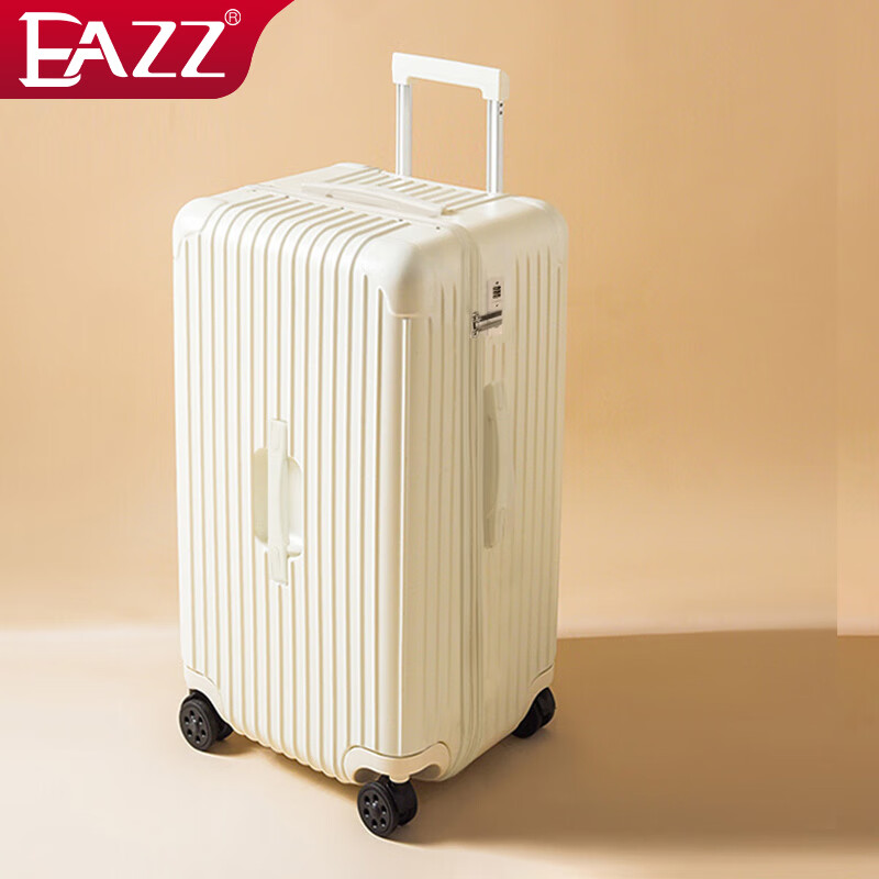 EAZZ【双层防爆锁 超大尺寸】行李箱铝框男女学生拉杆旅行箱密码箱子 磨砂防刮 耐摔-白色 拉链 24英寸 A型短途【约常规箱容量】