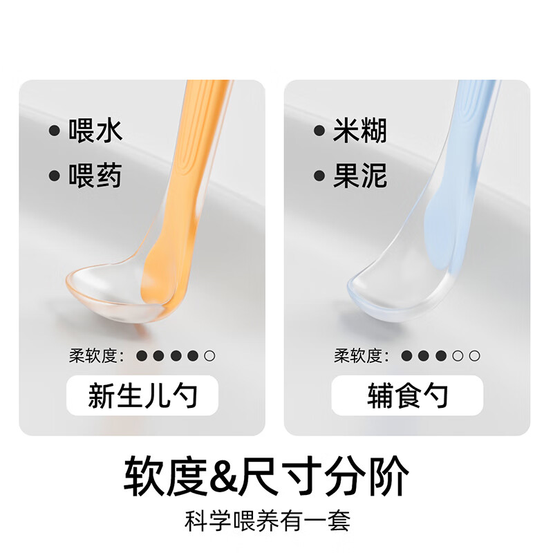 嫚熙（EMXEE）宝宝硅胶软勺餐具婴儿喂奶喂水勺子儿童吃饭辅食勺2支 晴空蓝+赤霞橙