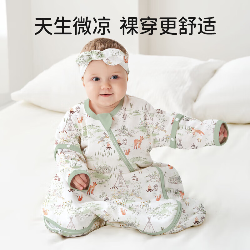 欧孕（OUYUN）婴儿睡袋秋冬四季款一体式防惊跳睡袋0-6个月新生儿宝宝连体睡衣 嬉戏乐园(前四后二中袖) 75cm×33cm