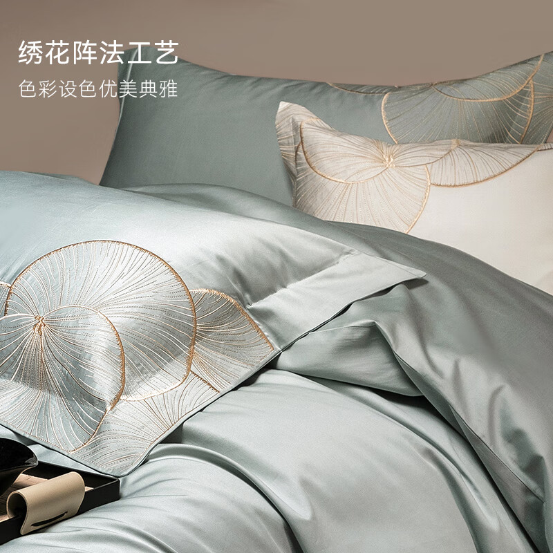 安睡宝（SOMERELLE）100支长绒棉四件套全棉素色绣花轻奢高端套件床单被套床上用品 100支 轻奢长绒棉四件套糯米粉 床单款 （被套220*240cm） 特大