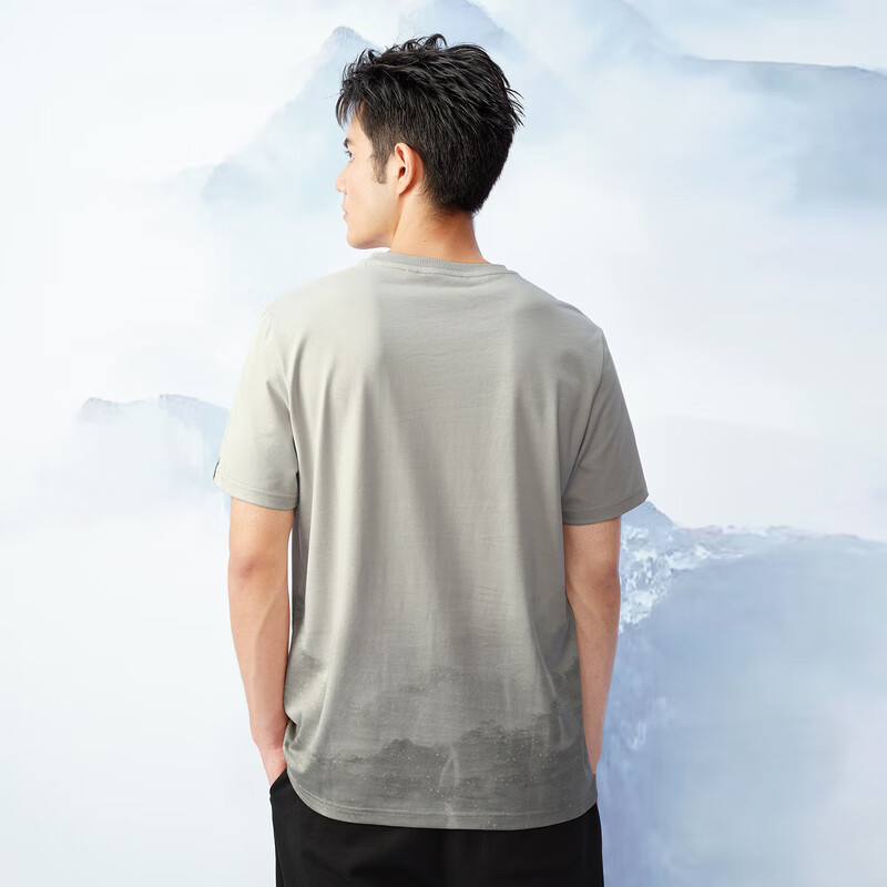 海澜之家（HLA）短袖T恤男24新款山不在高系列凉感圆领短袖男夏季 【凉感抗菌防螨】浅灰花纹6F 180/96A(XL)  推荐76-82kg