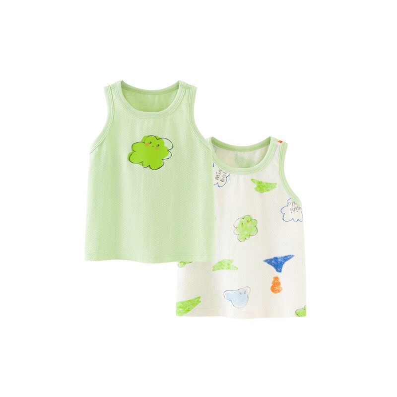 迷你巴拉儿童宝宝网眼背心夏季吸汗透气打底睡衣【2件装】 咖蓝色 【2件装】 100