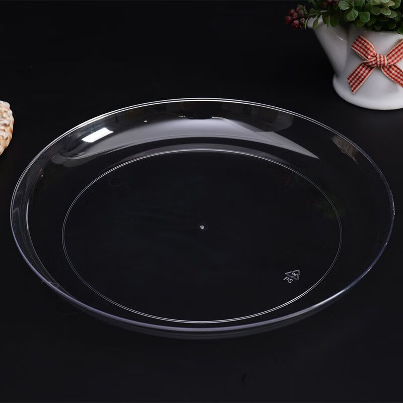 豫卫康一次性盘子菜盘果盘鱼盘点心盘家用食品级航空水晶盘硬材质塑料盘 花边圆盘【22厘米】 20个