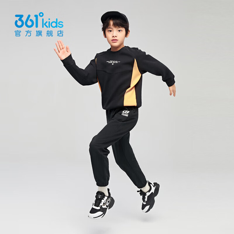 361°儿童夏季薄款长裤男童卫裤运动长裤女童秋冬保暖中大童休闲长裤 经典黑1501-男童【不加绒】 170