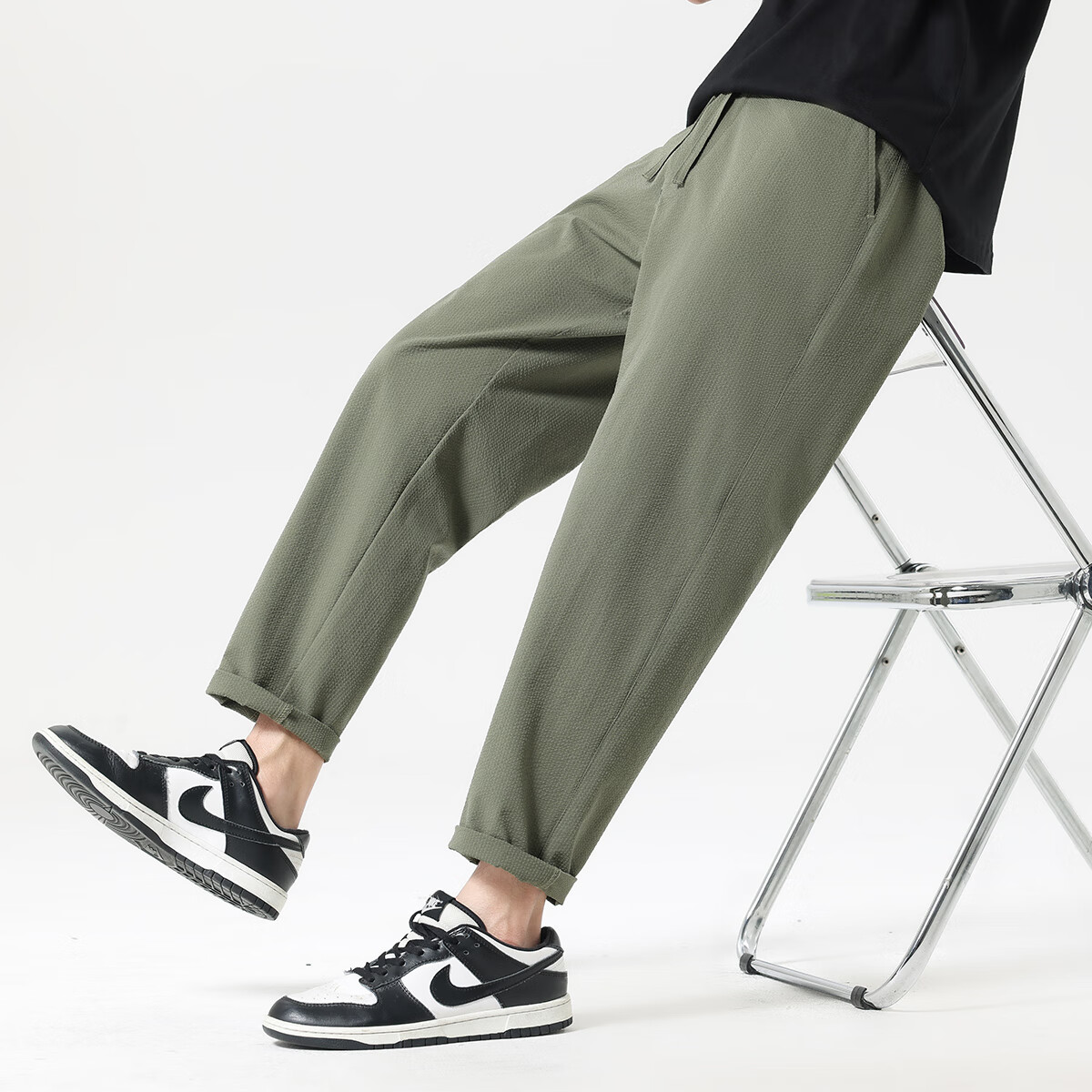 布衣传说 凉感泡泡纱 速干冰丝休闲裤男士宽松百搭抗皱九分裤 黑色 33