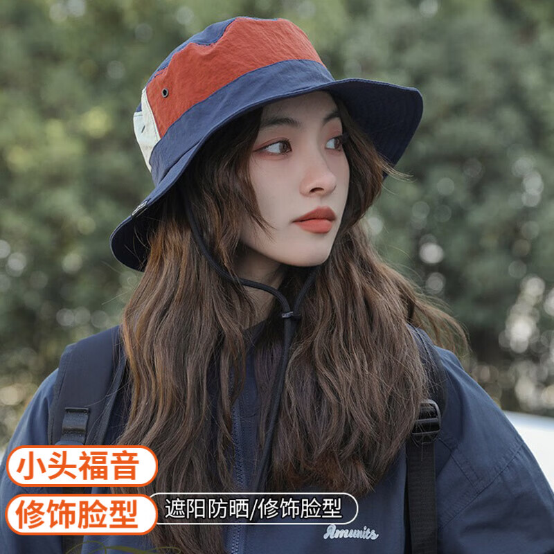 简时行防晒帽子女夏季薄款遮阳帽徒步骑行登山帽旅行钓鱼速干透气渔夫帽 藏青色 均码