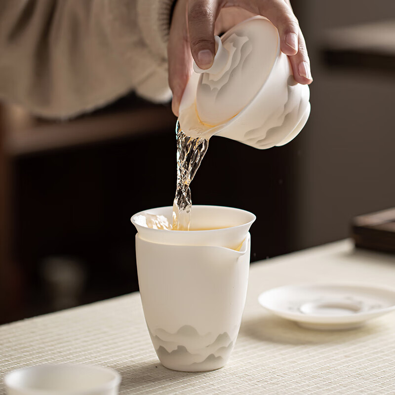 金镶玉温文杰老师手作 功夫茶具套装素烧羊脂玉瓷家用陶瓷送礼礼盒装 温文杰水墨远山羊脂玉瓷套装