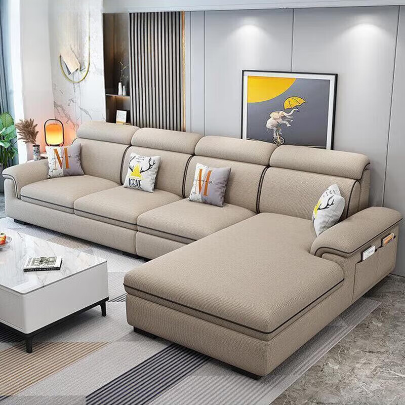 檀福匠2026新款沙发客厅棉布艺大小户型简约现代轻奢科技布猫爪皮沙发 钥匙扣 五位+互换贵妃+配套茶几